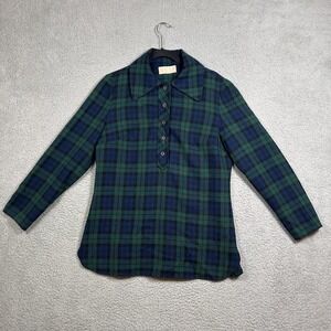 Vintage Pendleton Shirt Womens 18 Green Wool Black Watch Plaid Pullover 70s